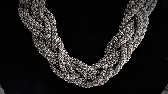 Vintage pullover silver strand braided  necklace/… - image 2