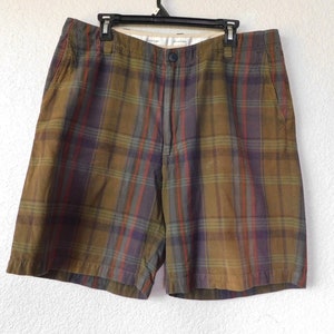 Rare Tehama size 36 men's cotton shorts/ classic cotton checker shorts/brown green red checker shorts image 1