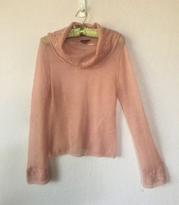 Arden B soft pink mohair turtleneck sheer sweater/