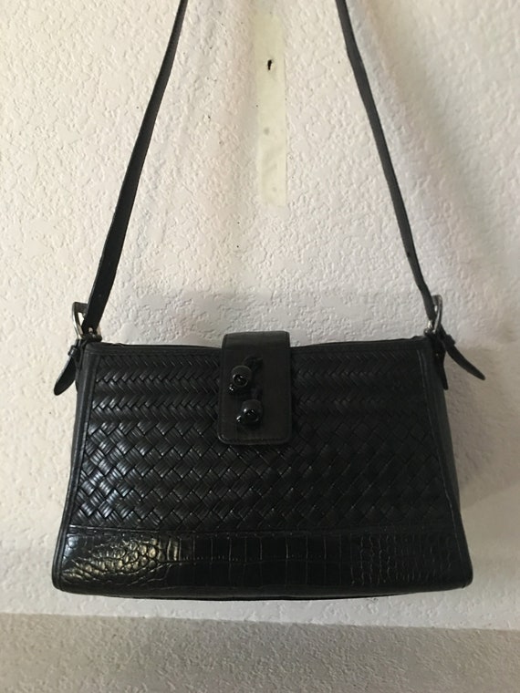 Brighton collection black leather shoulder bag/cro