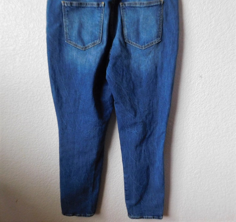 Old Navy size 14 blue denim overall/distressed carpenter pants/strap hook functional blue denim overall image 7