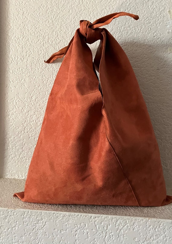 vintage faux suede orange shoulder bag/tie faux su