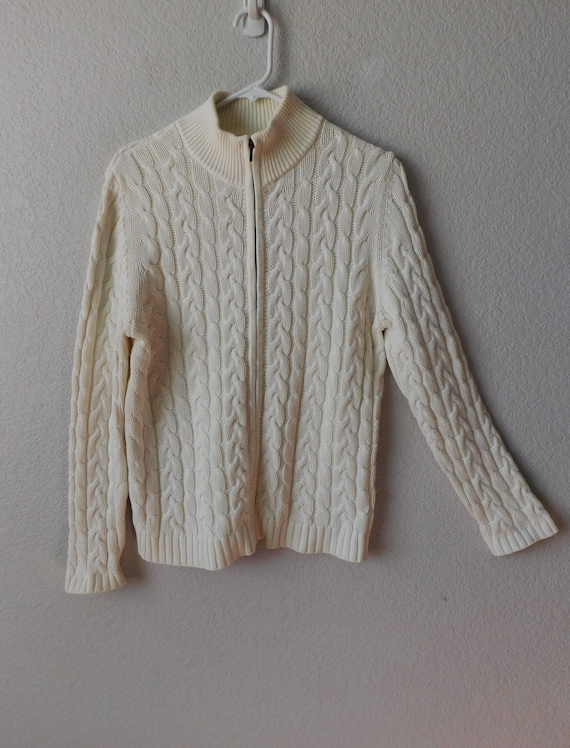 Woman's size PM ivory cable knit cotton sweater/f… - image 1
