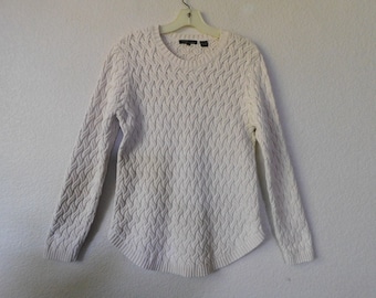 Jeanne Pierre size L cotton pullover sweater/beige long sleeve vintage sweater/beautiful pattern vintage cotton pullover sweater