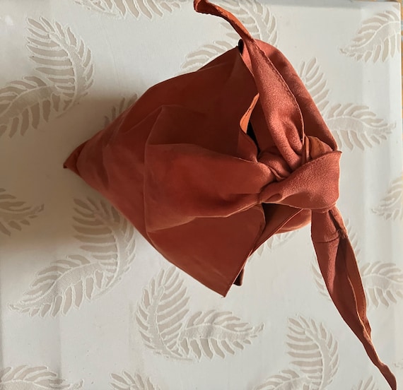 vintage faux suede orange shoulder bag/tie faux s… - image 6