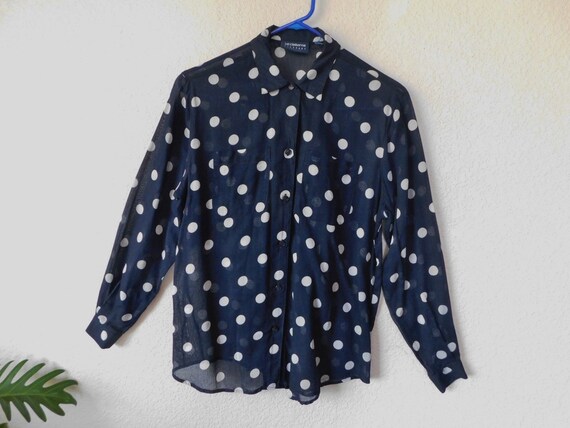 Ladies Liz Claiborne Secretary Polka Dot Blouse Size 12 Red Polyester Blouse