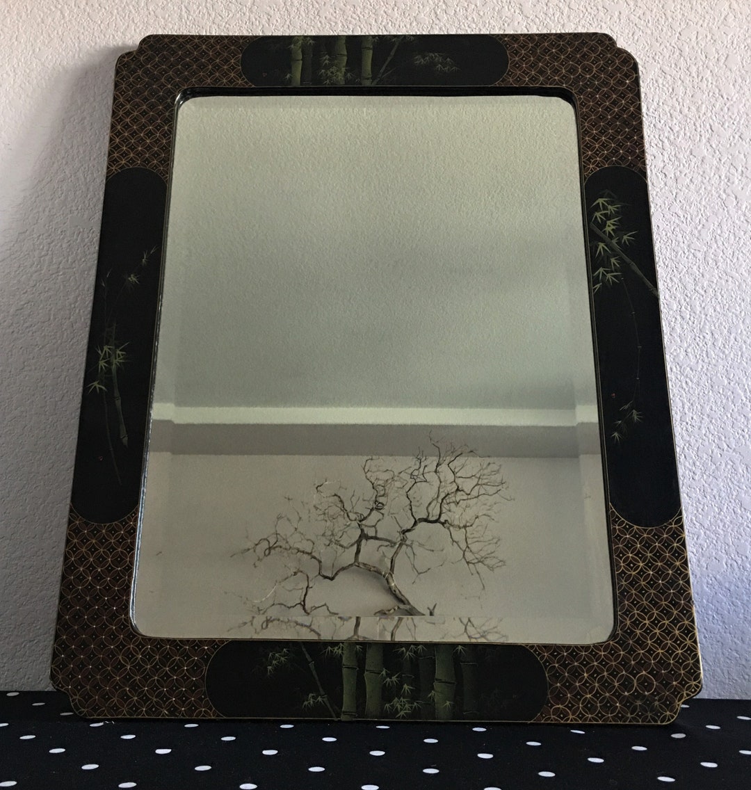 Vintage Lacquer Beveled Japanese Wall Mirror/artist Stamp Beveled ...
