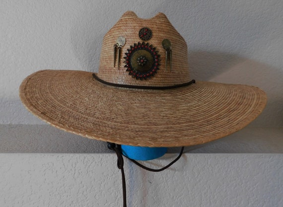 Men's vintage palm leaf sun hat/vintage custom pa… - image 1
