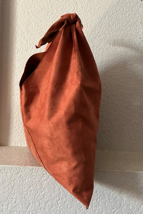 vintage faux suede orange shoulder bag/tie faux s… - image 3