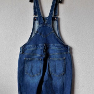 Old Navy size 14 blue denim overall/distressed carpenter pants/strap hook functional blue denim overall image 6