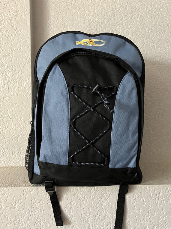 Yellow embroidery blue black backpack/front adjus… - image 1