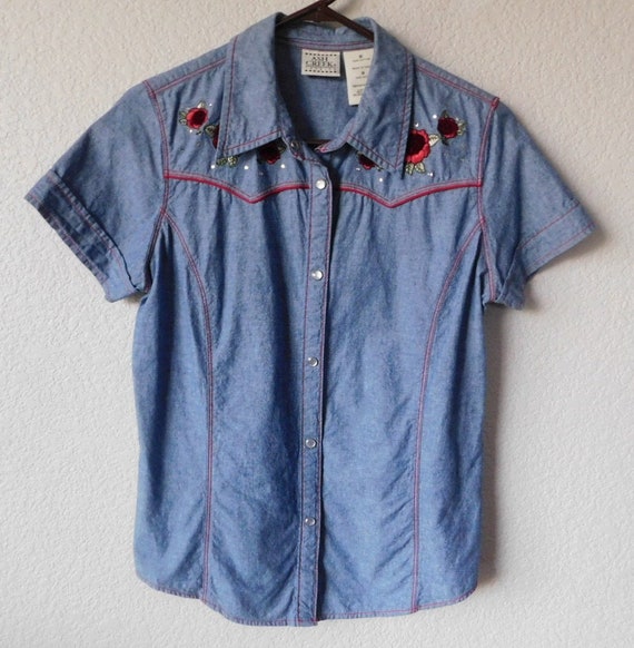 Ash Creek denim  size M cowgirl blouse/pearl snap… - image 1