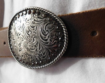 American Eagle Outfitters Brown Leather Belt with Bling Silver Buckle American Eagle Brown Leather Rhinestone Silver Western Belt  main image 3