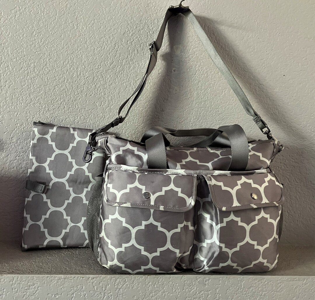 Lands'end Diaper Bag/changing Pad Diaper Bag/gray White Side Bottle