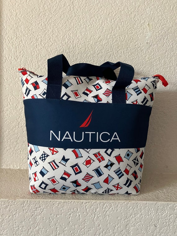 Nautica red blue canvas shoulder tote bag/Nautica 