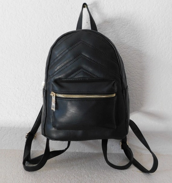 Qupid Black Leather Backpack/cute Compact Black Leather - Etsy