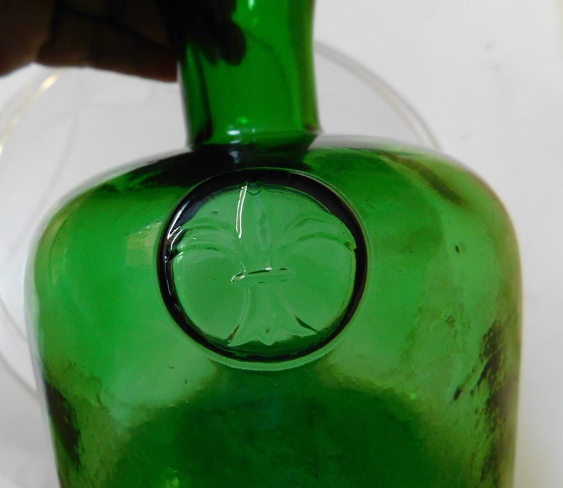 Vintage Green Glass Carafe/classic Wide Rim Long Neck Green Etsy