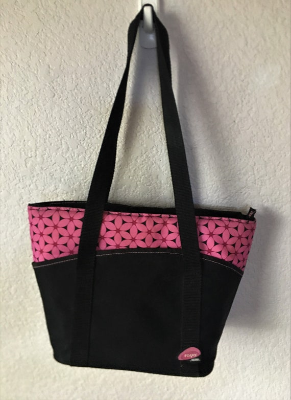 Raya thermos lunch shoulder bag/black with pink fl