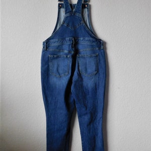 Old Navy size 14 blue denim overall/distressed carpenter pants/strap hook functional blue denim overall image 5