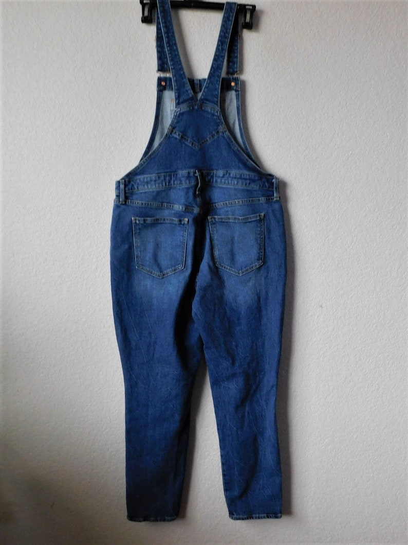 Old Navy size 14 blue denim overall/distressed carpenter pants/strap hook functional blue denim overall image 5