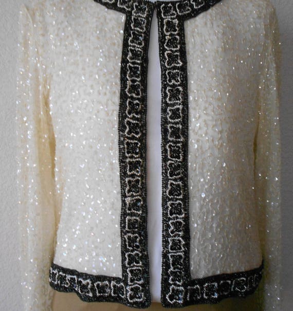 Vintage  size M fully sequined cropped jacket/197… - image 2