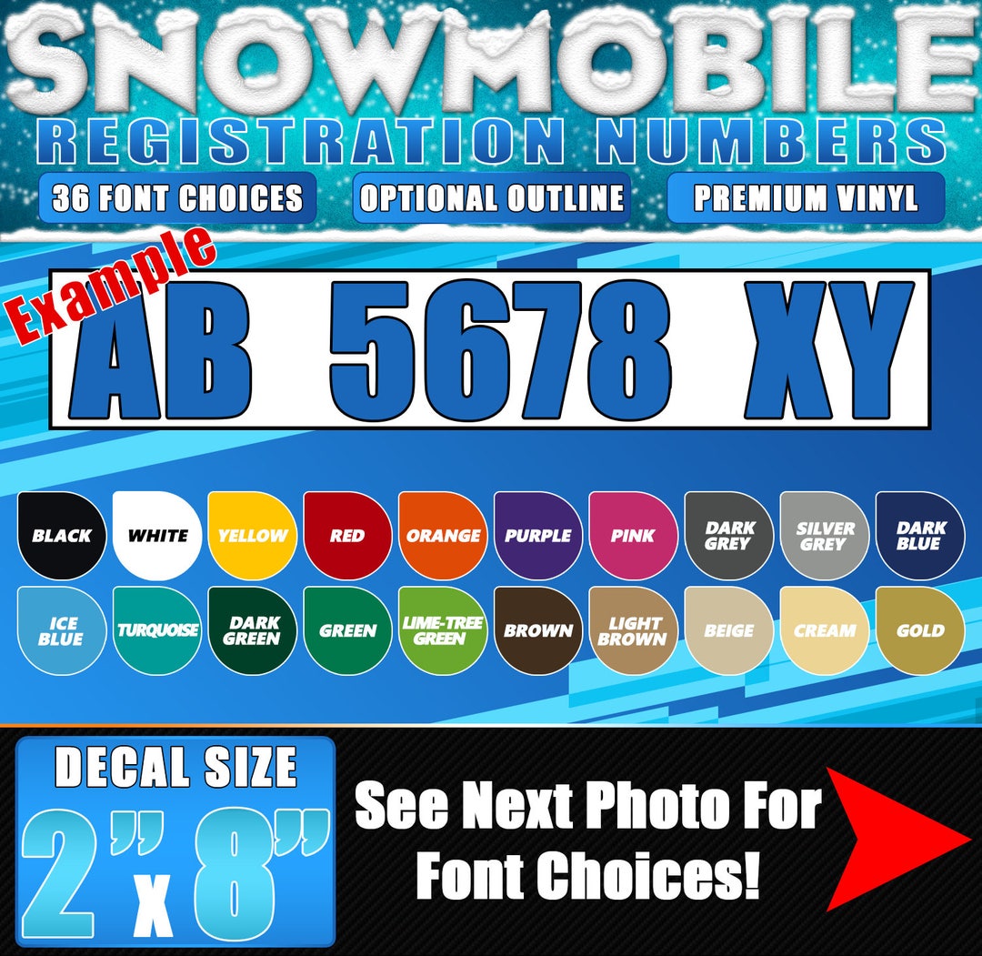 Snowmobile Lettering, Registration Numbers Vinyl Decal, Lettering ...