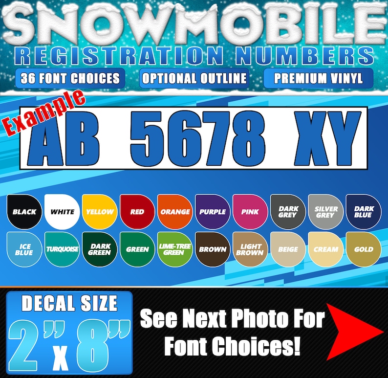 Snowmobile Lettering, Registration Numbers Vinyl Decal, Lettering