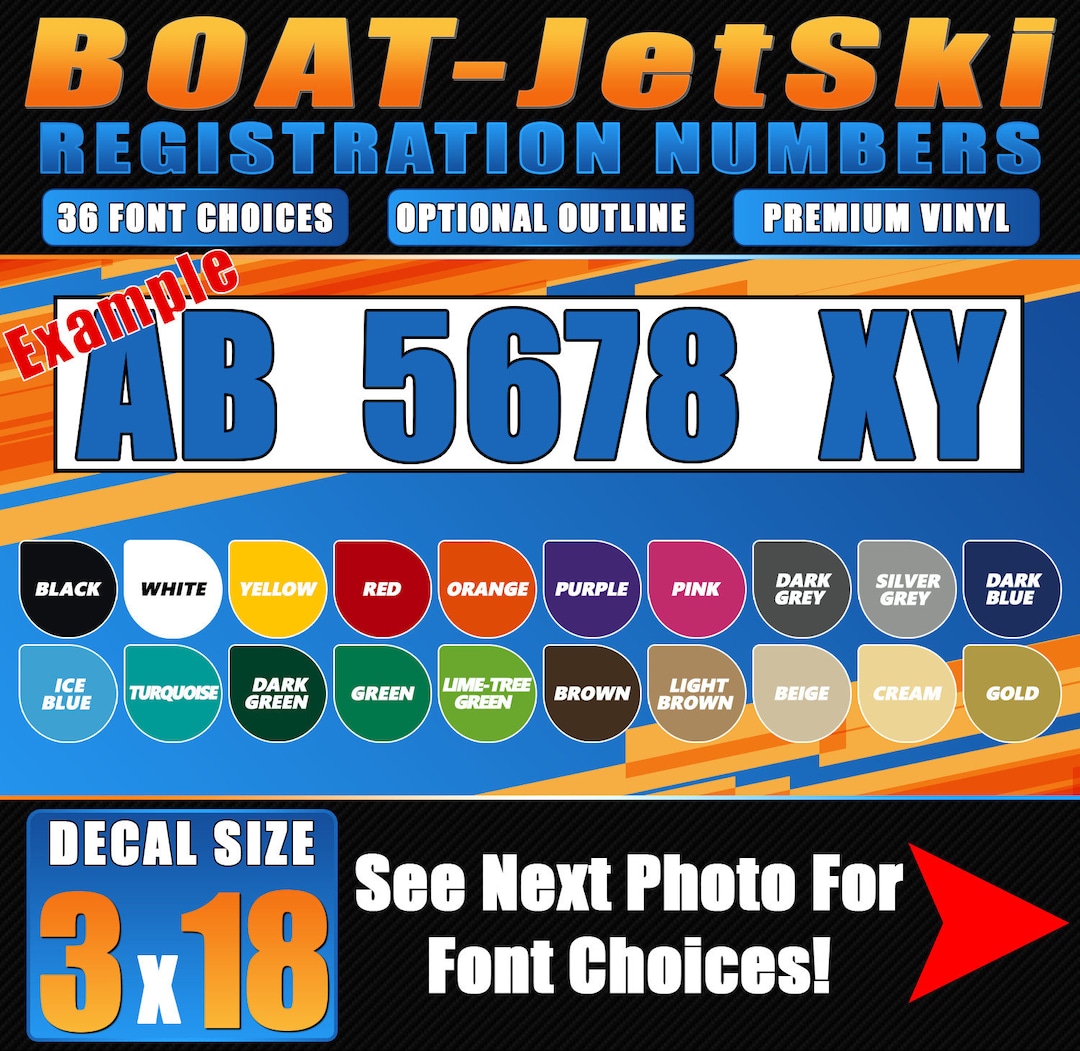 3x18 Boat Registration Numbers Vinyl Decal CUSTOM Boat Vinyl