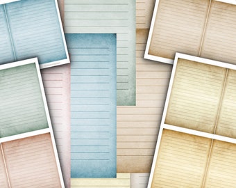 May include: A collection of 4" x 5" lined pages in various colors, including pink, blue, green, and tan. The image shows 4 pages per sheet, with a total of 4 sheets and 16 pages. The text reads "Honey Ruth Designs" and "digital designs, printable paper, print, cut-out & use right away! craftin' & creatin'".