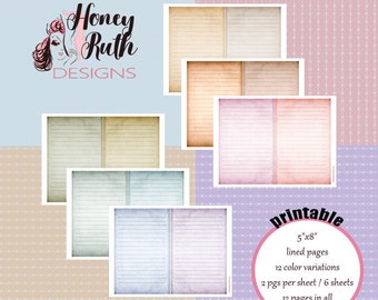 Rainbow Vintage Lined Journal Pages 5x8 (Digital Download)