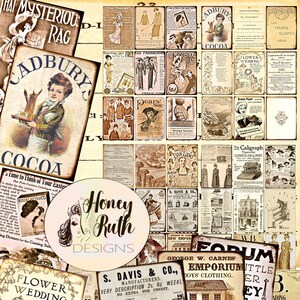 Printable Ephemera Vintage Cards Journal Tags ACEO Digital Download Crafts Paper DIY Print from Home Sepia Antique Images Old Ads / 4 Sheets