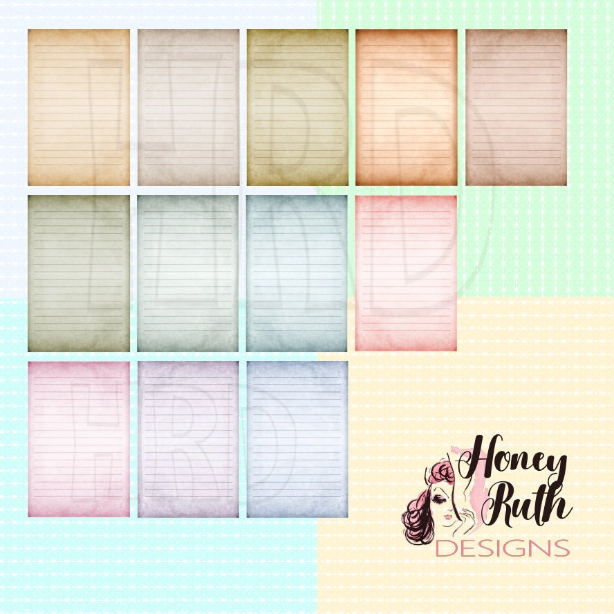 Printable Journal Pages 5 X 8 Lined Page Rainbow Vintage Digital Paper DIY Printables Junk ...
