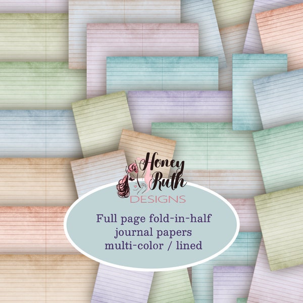 Printable Journal Pages Colorful Vintage Junk Journals Digital Download Fold in Half Lined Paper Book Crafts DIY Journaling Touch of Grunge