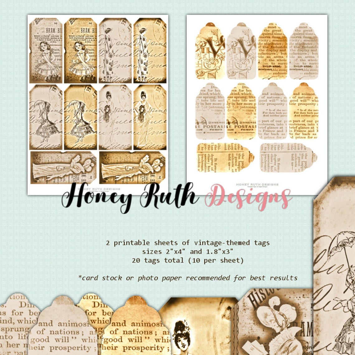 Printable Tags Antique Vintage Theme Digital Tag Set | Etsy