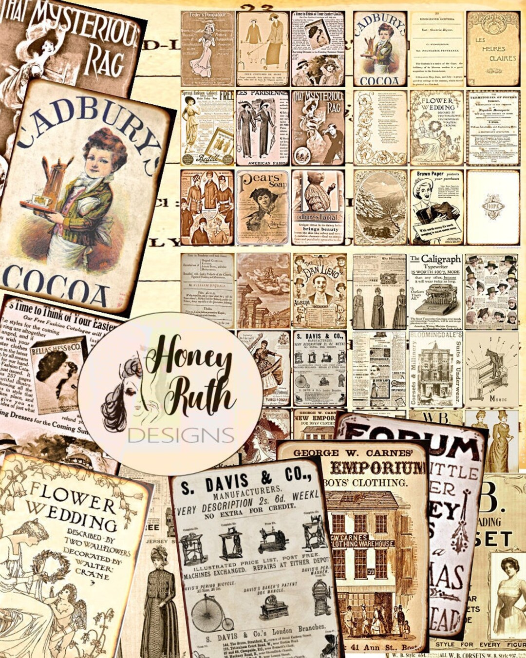 Printable Ephemera Vintage Cards Journal Tags ACEO Digital Download