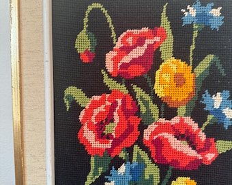 framed needlepoint wall art flowers I
