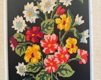 framed needlepoint wall art flowers 2