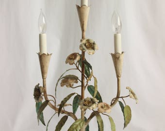 Vintage Candelabre with Painted Metal Flowers