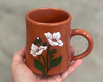 Red Clay White Poppy Mug