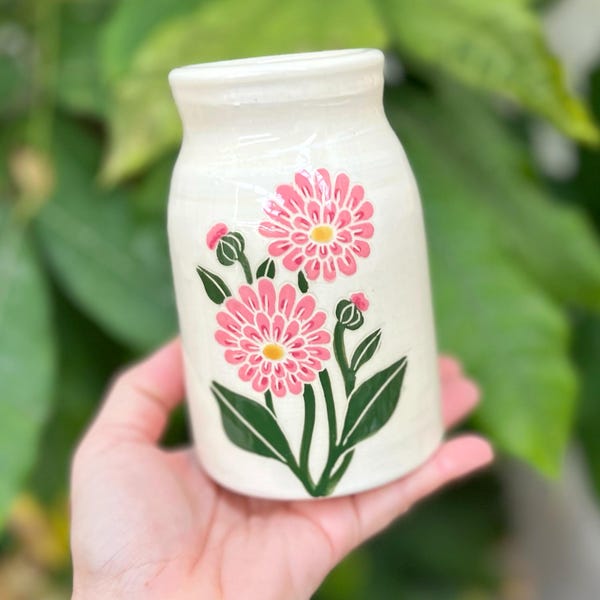 Pink Zinnia Daisy Vase