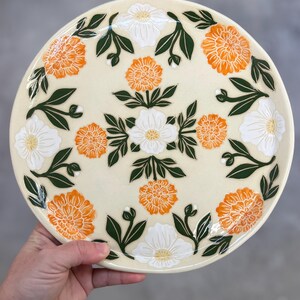Marigold White Poppy Floral Mandala Plate 11"