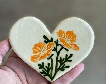 California Poppy Heart Ornament