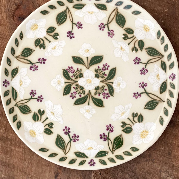 Floral Mandala Platter White Poppy and Violet