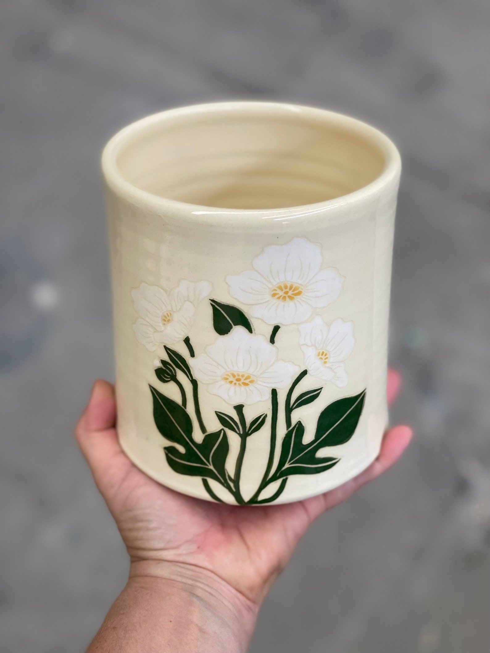 Matilija White Poppy Utensil Holder Crock