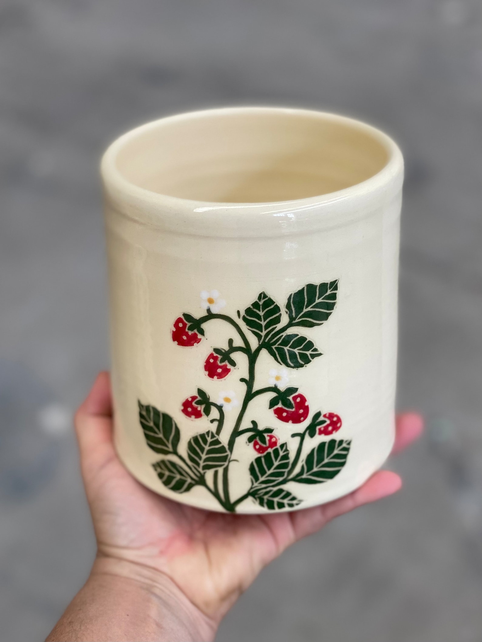 Strawberry Utensil Holder Crock