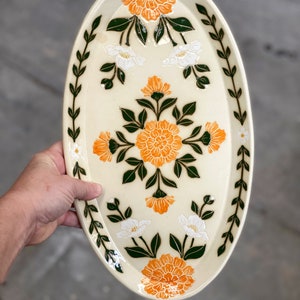 White Poppy and Marigold Platter