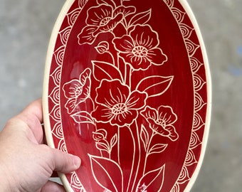 Red Poppy Oval Bowl