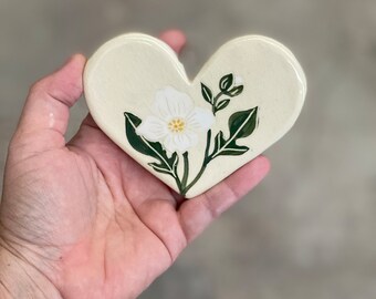 Matilija White Poppy Heart Ornament