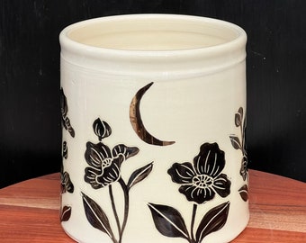 Black Poppy Golden Moon Utensil Holder Crock