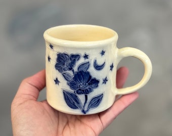 Small Blue Moon and Stars Mug 6oz